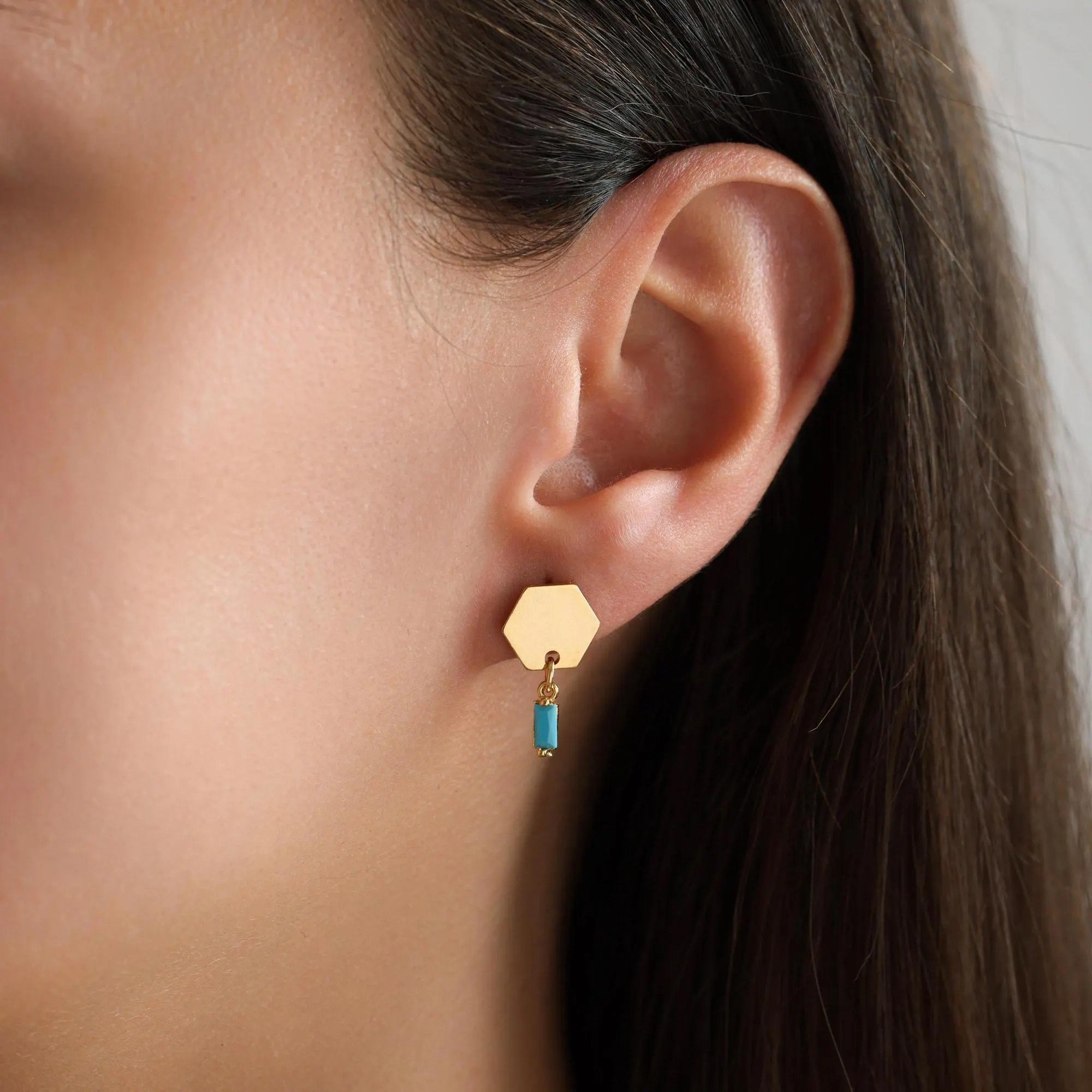 Hexagonal blue cubic zirconia teardrop earrings