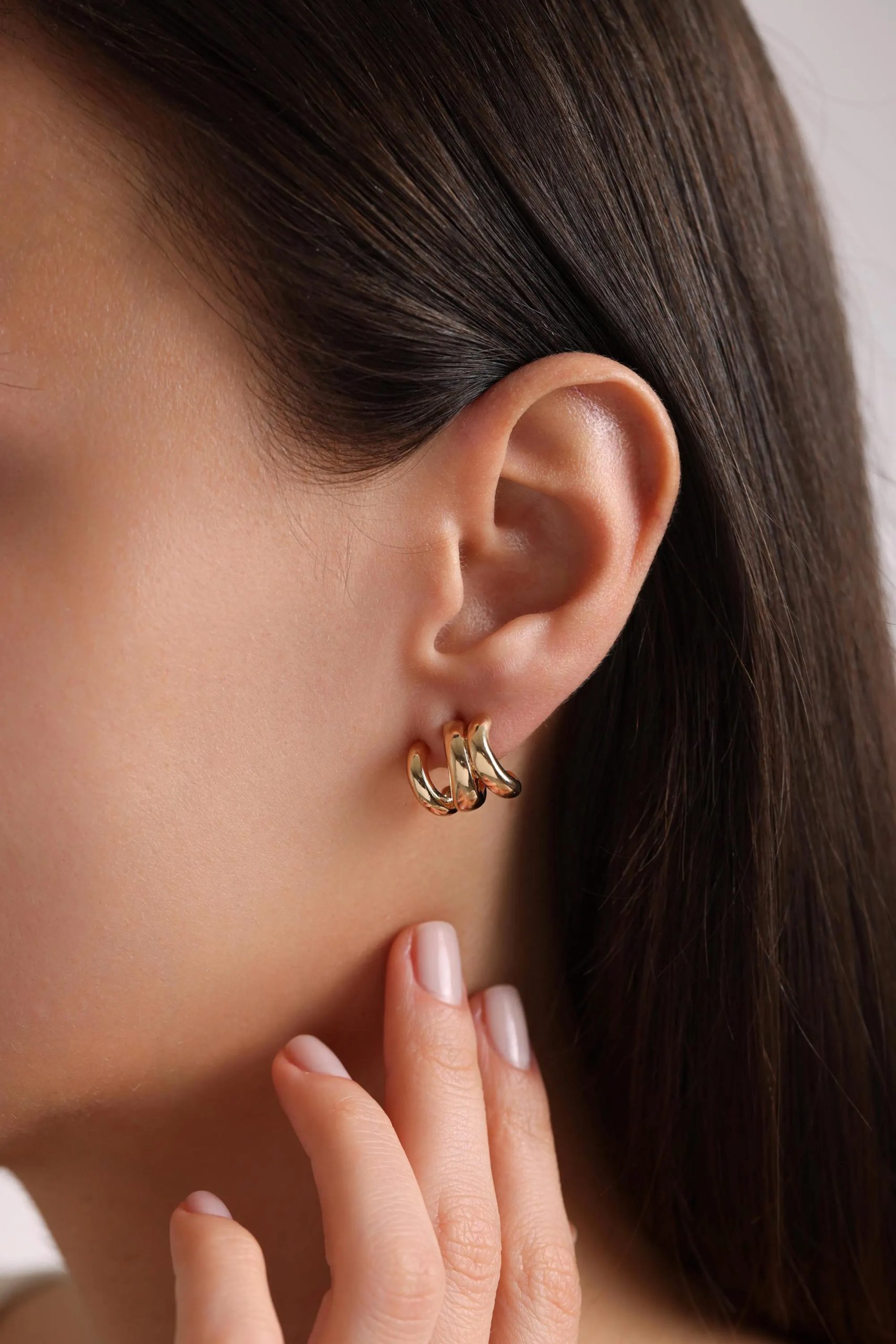 Simple brass three-ring earrings