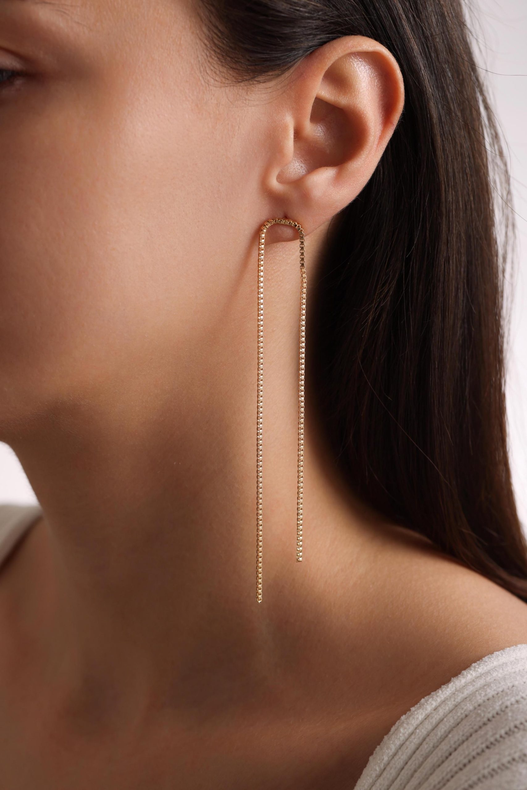 Minimalist long chain U-shaped thread earrings
