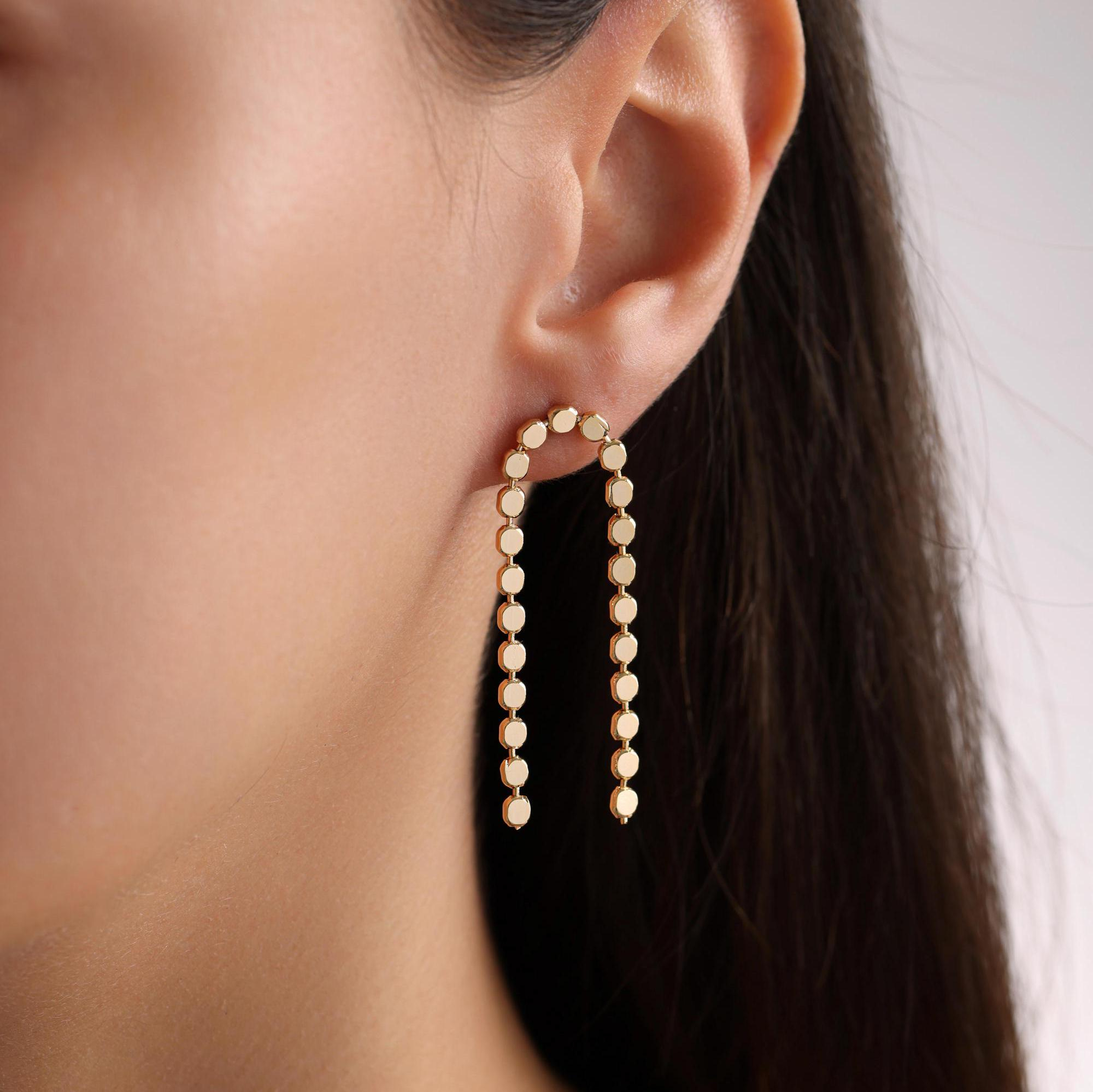 Simple brass beaded arch earrings
