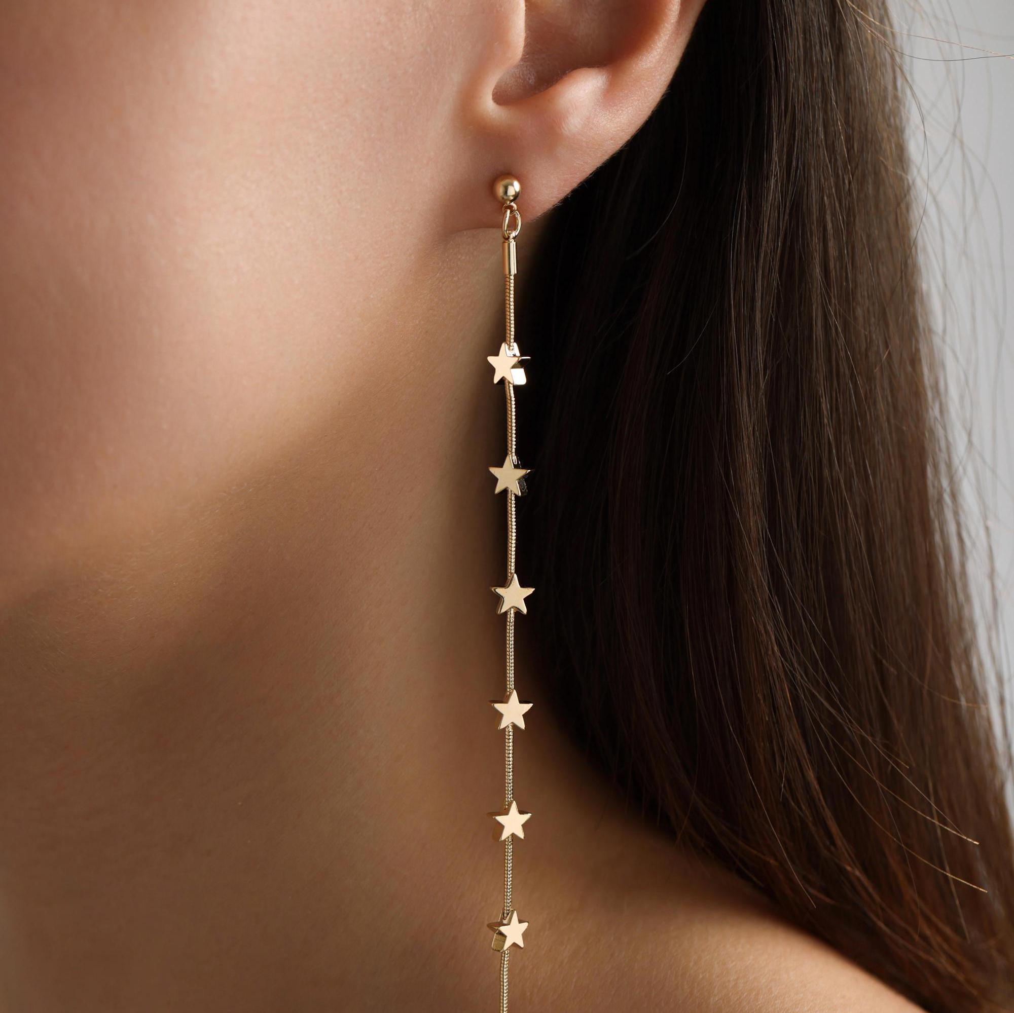 Brass star chain earrings