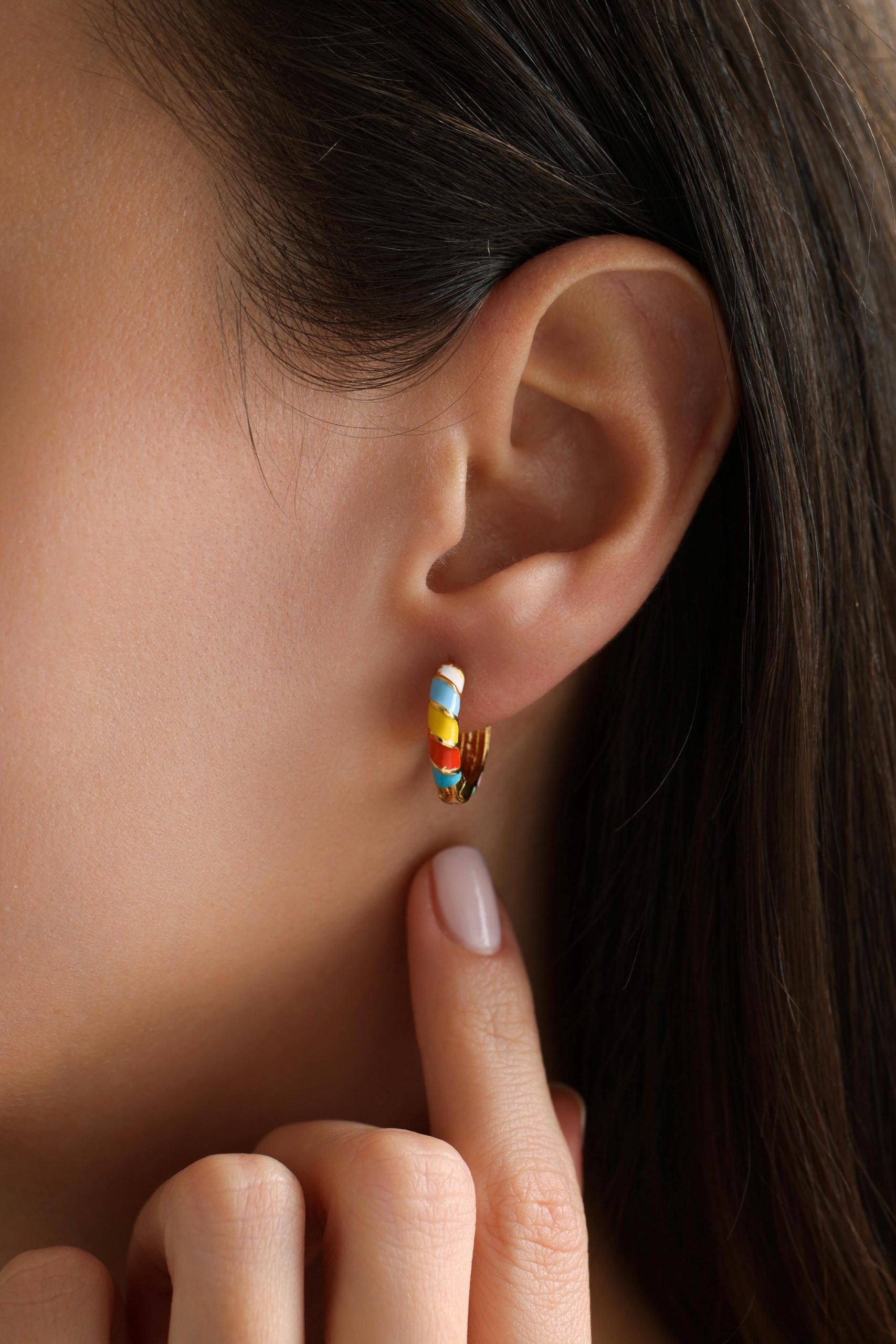 Modern Striped Colored Enamel Hoop Earrings