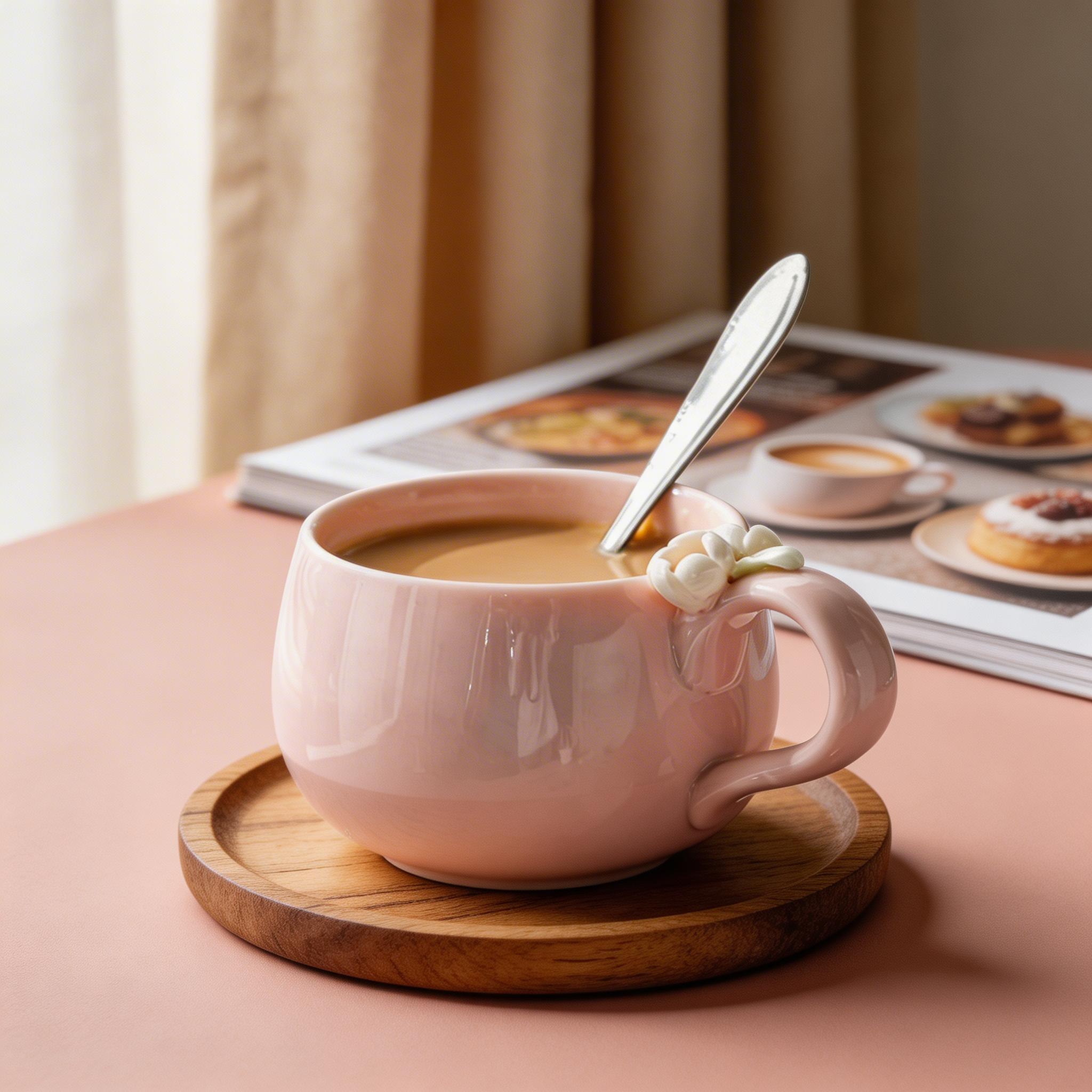 Pink Blossom Petal-Shaped Ceramic Coffee Cup & Saucer Set – Sculpted Flower Accent Design