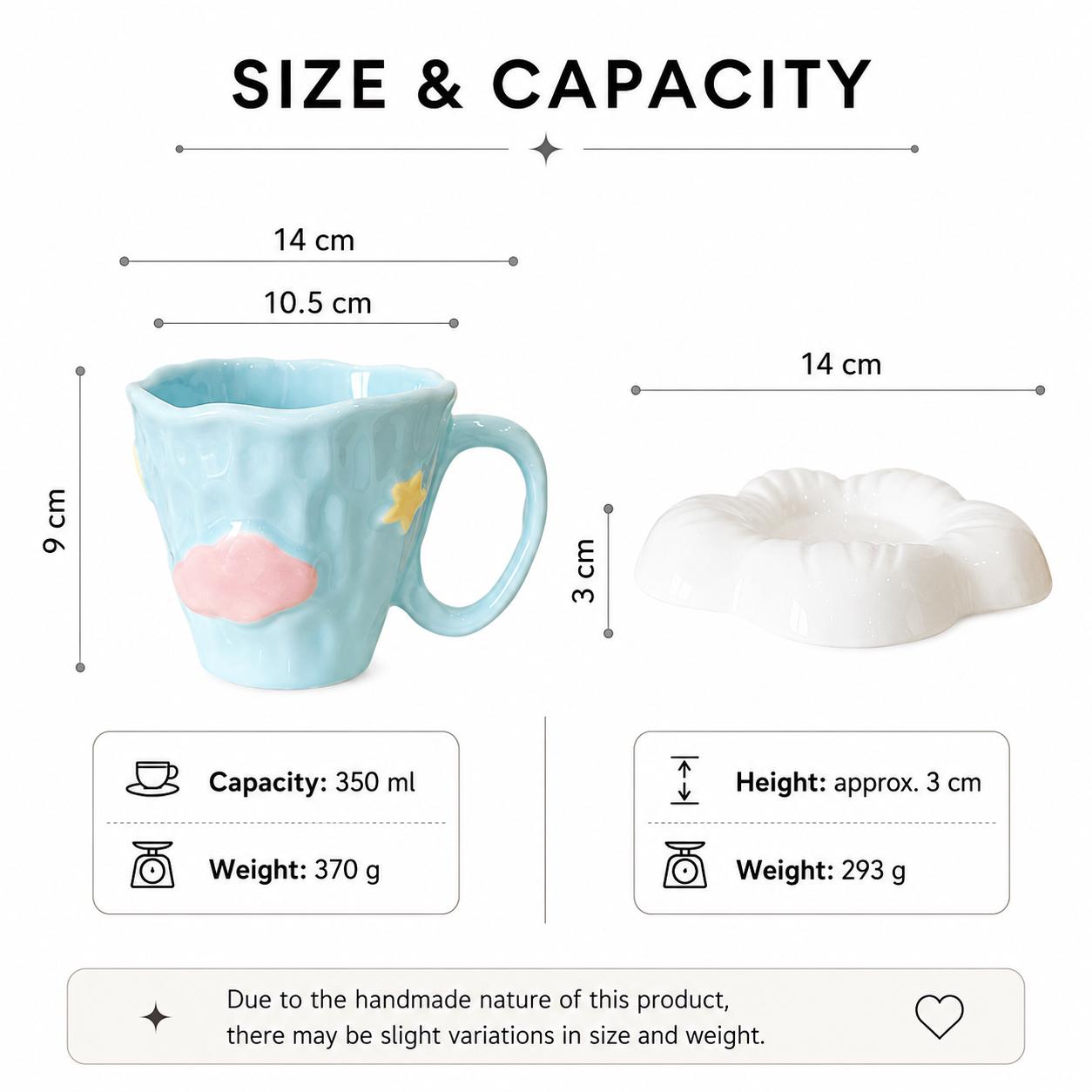 Blue Cloud Star Wavy Rim Ceramic Coffee Cup & Flower Saucer Set – Sculpted Sky Design - Image 6